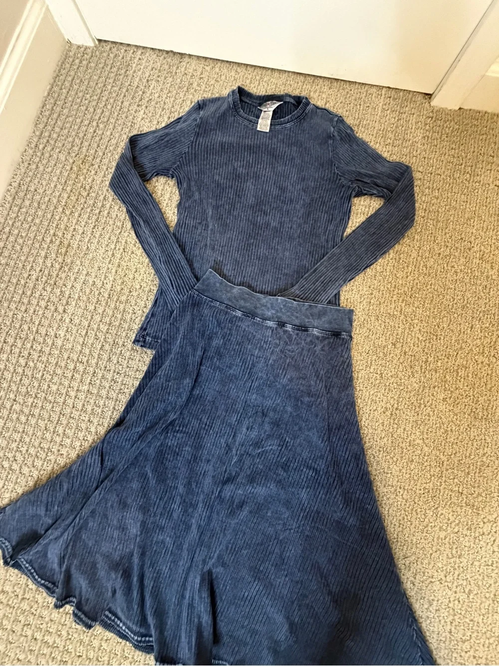 Hard Tail Forever Navy Ribbed A-Line matching set Top and Skirt size S